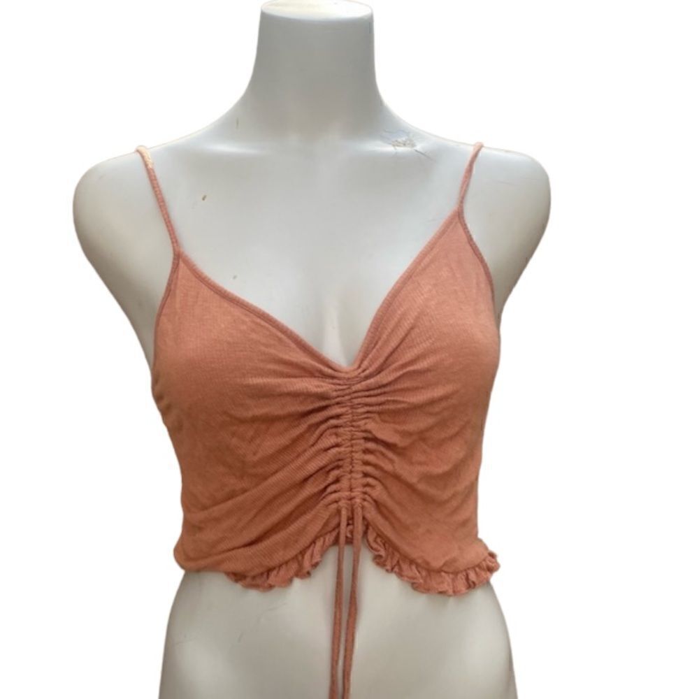 Rust color ruched cropped ribbed lightweight tank top